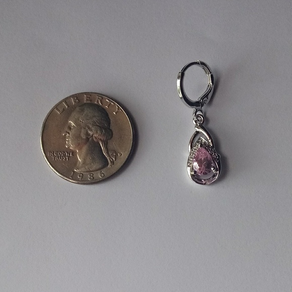 White Gold filled pink sapphire leverback earrings - Picture 4 of 4